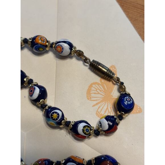 Vintage Italian Millefiori Necklace 17” Colorful Glass Beads Hand Knotted Choker - Picture 4 of 7